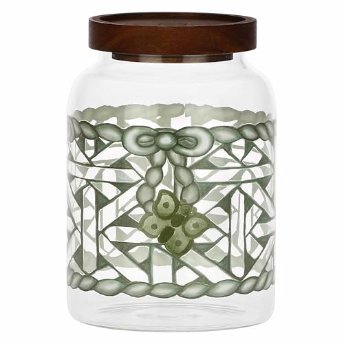THUN, Barattolo in Vetro, Tappo in Acacia, Guarnizione in Silicone, Versione Media, Linea AbbracciAMI, Barattolo da Collezione, Idea Regalo per Natale, 1.2 l, Ø 11.5 cm, 16.5 cm h