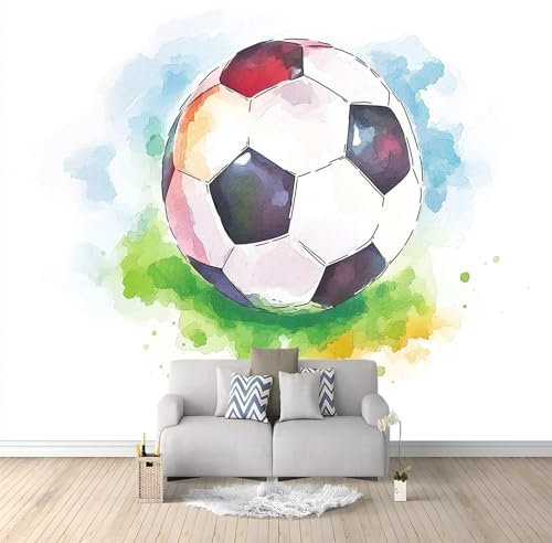 Photo Wallpaper 400 x 280 cm Non-Woven Premium Art Print Gray Fleece Wall Mural White Decoration Poster Picture Design Watercolor Football Stickers