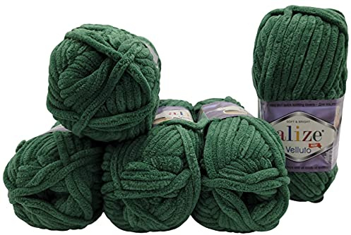 5 x 100 Gramm Ilkadim Export Velluto Strickwolle, Babywolle, 500 Gramm Strickgarn Super soft Bulky (grün 532)