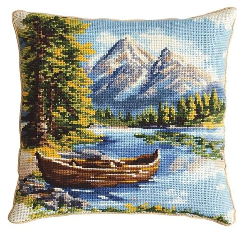 Kitquiver Knüpfen Set Kissen Landschaft Knüpffaden Set (43X43cm) Knüpfen Handarbeit Set Kissen Bastelset Knüpfen Handwerksset Kissen DIY Bastelset für Anfänger für die Sofa-Heimdekoration
