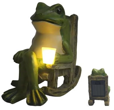 Vonavira Adornos solares de rana de jardín para exteriores, figura de rana de resina de 3.9 pulgadas con luces LED impermeables, bonita decoración de jardín para patio, balcón y patio, regalo único de