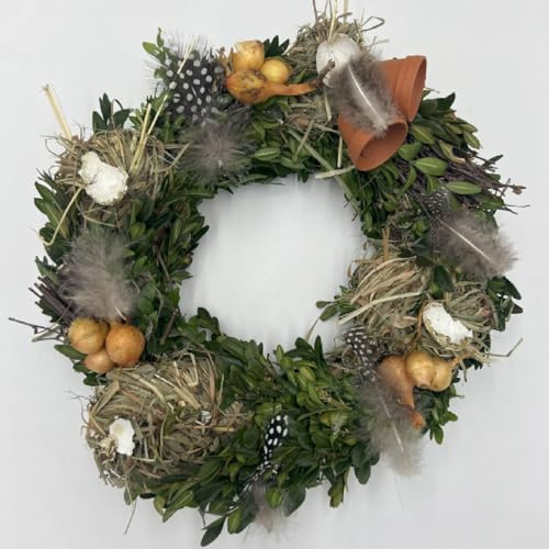 Tisch- oder Türkranz rund ø 25 cm - Kranz mit Deko frisch gebunden Natur mit Deko - Frühling - Ostern - Sommer (Art.210)