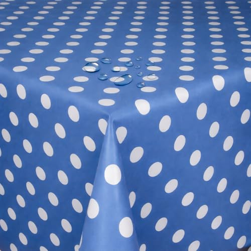 Wachstuch Wachstischdecke Gartentischdecke Punkte Blau Rechteckig 130 x 160 cm abwischbare Tischdecke, wasserabweisend