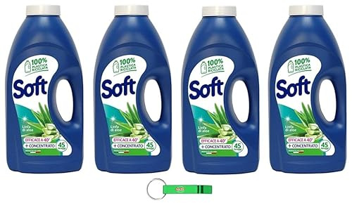 4x Soft Waschmittel Detersivo Lavatrice Aloe Vera - Flüssigwaschmittel effektiv bei der Fleckenentfernung, schonend zu den Farben- 50 Wäschen 2250ml + Beni Culinari Kostenloser Schlüsselanhänger