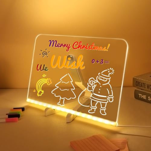 Lavagna per appunti a LED con penna in 7 colori, lavagna magica con luce, lavagna acrilica con straccio e supporto per ufficio, scuola, casa (30 x 20 cm)