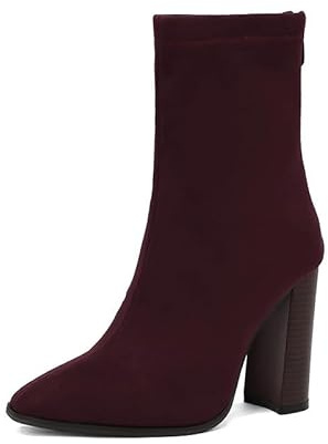 EICOFF Stivaletti da Donna con Tacco Grosso, Chiusura Posteriore con Zip, Moda Casual, Stivaletti Corti con Tacco Alto per l'inverno all'aperto,Burgundy,43 EU