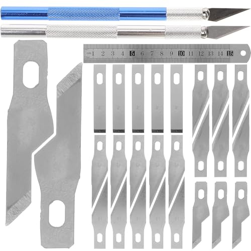 HOODANCOS Juego de Cuchillos de Precisión para Manualidades Acero Inoxidable Mango Ergonómico Set Cuchillas de Repuesto para Corte Exacto Papel Cuero y Vinilo Herramienta Adecuado para