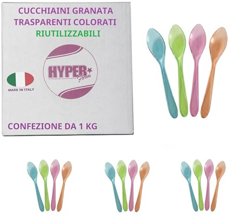HYPER form Cucchiaini Riutilizzabili da Granita e Gelati, Trasparenti Colorati da 14,5 cm cf. da 1 KG