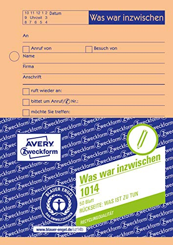 AVERY Zweckform 1014 Gesprächsnotiz (A6, Was war inzwischen/Was ist zu tun, 50 Blatt) orange
