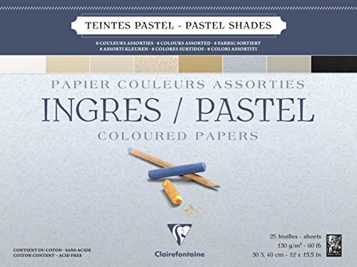 Clairefontaine – Ref 96488C – ingredieners pastellfärg limmad dyna (25 ark) – 30 x 40 cm storlek, bomullsinnehåll, syrafri, 130 gsm papper – blandade pastellfärger