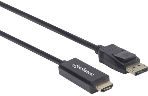 Manhattan DisplayPort 1.1 to HDMI Cable, 1080p@60Hz, 1m, Male to Male, DP With Latch, Black, Not Bi-Directional, Three Year Warranty, Polybag