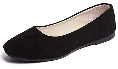 CHAOEN Ballerines plates et confortables à enfiler pour femme avec nœud, Bout carré noir, 39 EU