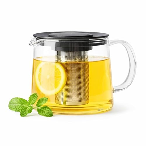 Point-Virgule Théière en verre avec infuseur à thé en inox, service a the, noir, 1L