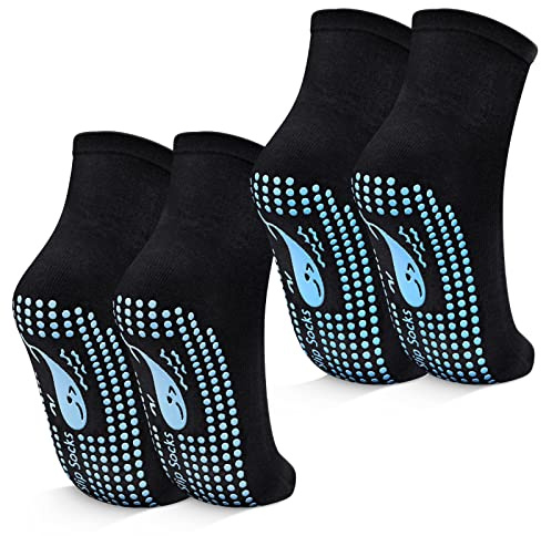 TENQUAN Chaussettes Antidérapantes, 2 Paires de Socquettes Antidérapantes de Yoga, Pilates, Danse, Fitness, Sport pour Femme et Homme (Noir, Unisexe 43-46)