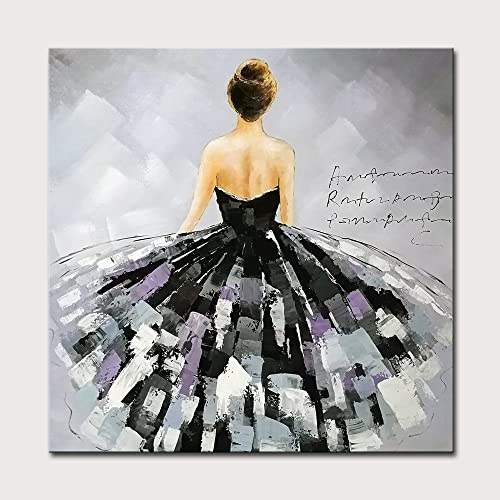 Handgemaltes Ölgemälde Auf Leinwand, Elegantes Kleines Schwarzes Kleid, Frau, Persönlichkeit, Figur, Strukturiert, Abstrakt, Modern, Großes Kunstwerk, Heimdekoration, Gemälde Für Wohnzimmer, S