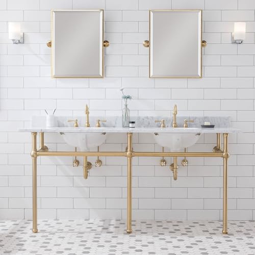 Water Creation Embassy 72 Double Brass Wash Stand in Satin Gold