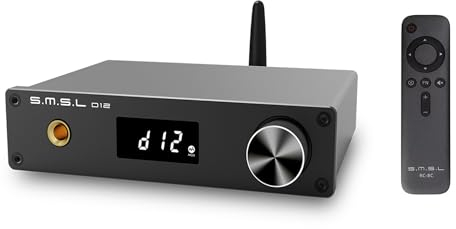 S.M.S.L D12 Audio DAC Mini Décodeur Audio HiFi Entrée DAC USB/Coaxiale/Sortie Optique RCA/Amplificateur de Casque DSD512 32 Bits 768KHZ pour Switch PS5 Prise en Charge MQA (Black)