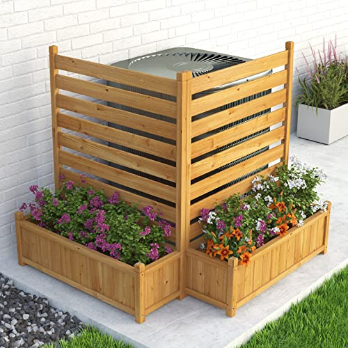 GDLF Air Conditioner Fence Outdoor Wood Privacy Screen with Planter Box for Trash Can Pool Equipment No-Dig Kit 36 W x 45 H （2 Panels）