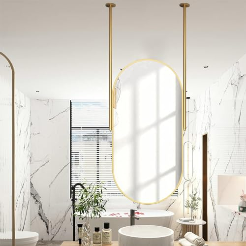Renmlion Moderner Decken-Hängespiegel Schminkspiegel, Goldener Badezimmerspiegel für die Deckenmontage mit Metallrahmen dekorativer Hängespiegel für das Wohnzimmer (Size : 50cmx70cm)