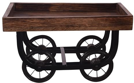 Divit Shilp Natural Wooden Tray, Serving Bowl for Salad, Veggies and Fruits, Large Deep Tray for Family, Party. (Tray with Wheels)