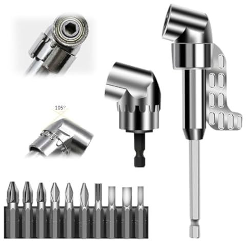 105° Winkelschrauber Vorsatz Adapter, Winkelbohraufsatz, Corner Tool Screw Hub with Multi-function Bend Screwdriver Bit, 1/4-Zoll Sechskantschaft Winkelgetriebe für Garage Bauarbeiter (Kurz + Lang)