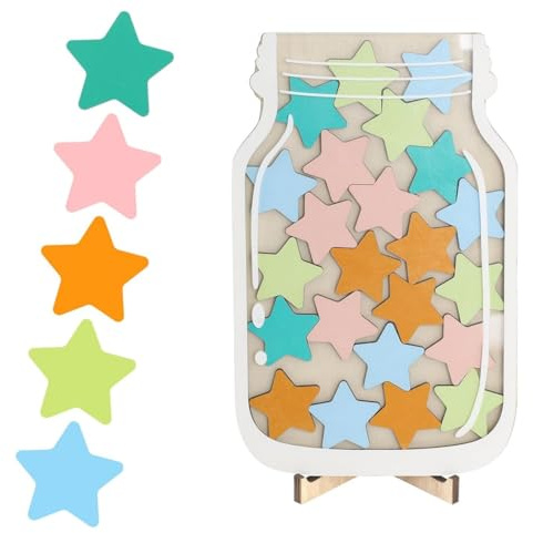 Zwenjuan Bocal de Récompense,Star Reward Jar,Pot de Récompense en Bois,Récompense Comportement Enfants,Tableau de Comportement,pour Une Utilisation à La Maison et à l'école