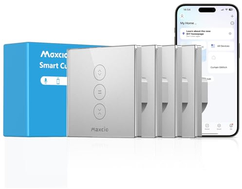 Maxcio Interrupteur Volet Roulant Connecté Compatible Avec Alexa Et Google Home, Interrupteur Connecté Volet Roulant Intelligent Avec Minuterie Et Commande Vocale, Interrupteur Tactile (4, Argent)