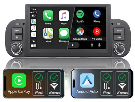 Autoradio per Fiat Panda 2013-2020,con Sistema Linux & Display IPS 7,CarPlay Wireless e Android Auto Integrati,Comandi al volante originali,Bluetooth 5.0,RDS AM/FM,USB,EQ/DSP & Alta Potenza
