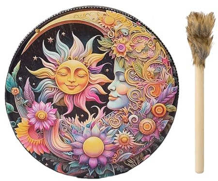 Native Hand Drum - Traditional Bass-Enhanced Shamanic Drum | Wood & Leather Crafted with Gavel | 9.84 Inch Spiritual Music Instrument, Ritual & Meditation, Authentic Sound