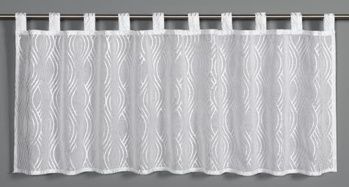 Sehlbach Bistrogardine Foilprint Wellen, Weiß, 135 x 45 cm Bistrogardine, Foilprintdessin, Zeitlos Elegant, Blickdicht, Öko-Tex Zertifiziert, Einfache Dekoration