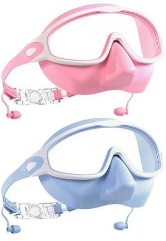 Aegend Swim Goggles with Nose Cover for Adults, 2 Pack Wide View Swimming Goggles Anti-Fog/UV No Leak for Men & Women
