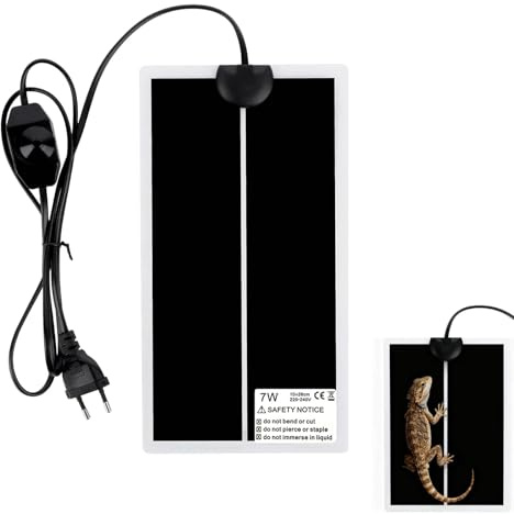 Tappetino riscaldante per terrario, 15 x 28 cm, tappetino riscaldante regolabile per rettili e piccoli mammiferi, temperatura regolabile da 0 a 35 °C, presa europea (7 W, 220 V-240 V), calore uniforme