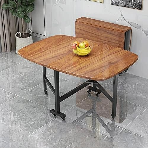 Tavolo da pranzo espandibile con ruote universali, design a ribalta, per ristoranti, soggiorni, terrazze, colore marrone, 120 x 70 cm, salvaspazio, elegante e versatile