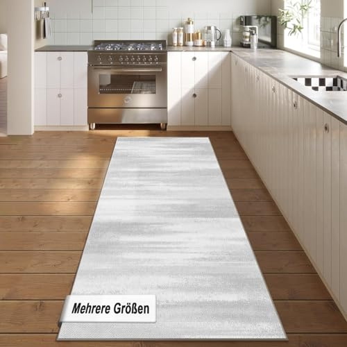 HaiTaoSy Teppich Flur Kurzflor, Teppich Waschbar rutschfest, Teppichläufer Küche, Für Wohnzimmer Schlafzimmer, 80x200cm-Hellgrau
