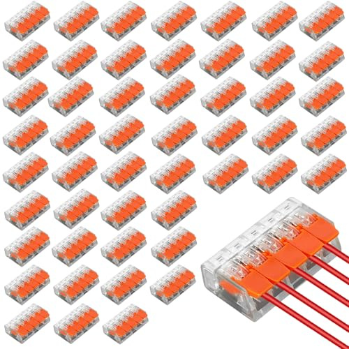 Kabelverbinder Conectores Eléctricos Rapidos 5 Puertos, 50 Piezas Ligadores Rápidos Electricos 4 mm², Clemas Electricas, Bloques de Terminales, Fichas de Empalme Electrico