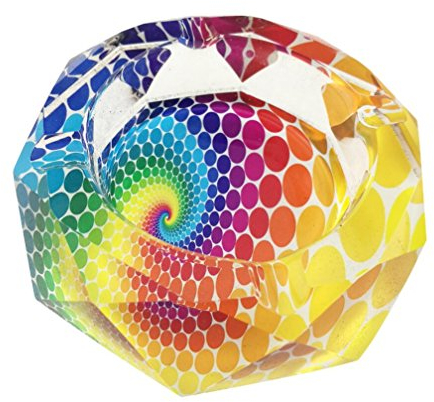 Hermosos ceniceros transparentes de cristal para cigarrillos de cigarro de 3.9 pulgadas de diámetro con 4 ranuras, decoración de escritorio para el hogar, oficina, mesa (puntos coloridos)