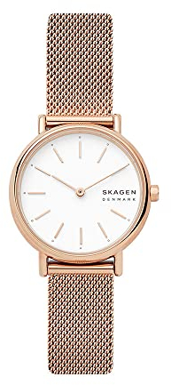Skagen Signatur Uhr für Damen, Quarzwerk mit Edelstahl- oder Lederarmband, Roségoldton und Weiß, 30MM