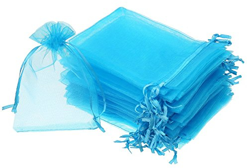 Wady - Bolsitas de organza con cordón - Ideal para regalos, para joyas - Ideales para bodas y fiestas - Color turquesa - Cantidad 100 unidades de 7 x 9 cm