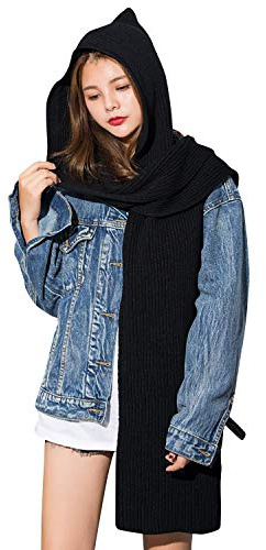 Chapeau et Echarpe Femme Mode Mignon 2 en 1 Ensemble Châle à Capuche Cache-Oreilles Bonnet Tricoté Hiver Foulard a Cheveux Pashmina Earflap Chaud Hat Cap Cadeau pour Noel Valentin Anniversaire