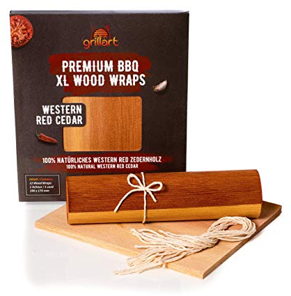 grillart® Premium BBQ Wood Wraps - 12 Stück XL Grillpapier – Zedernholz zum Grillen – Räucherpapier aus Zedernholz für einen besonderen Grillgeschmack