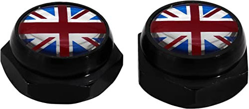 Cache-Rivets pour Plaque d'immatriculation Drapeau Anglais Royaume-Uni UK (Noir)