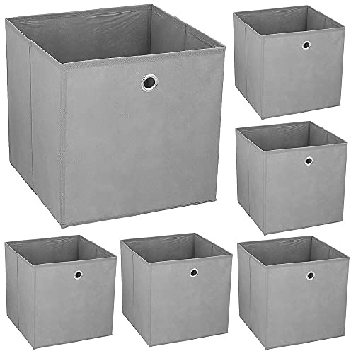 Murago 6er Set Faltbox ca. 30x30x30 cm Grau Klappbox Würfel Aufbewahrungsbox faltbar Aufbewahrungs Körbe Einschub Korb Boxen Box Stoff Regalkorb