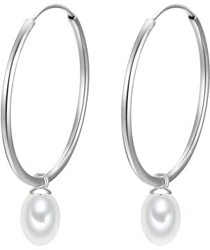 Glanzstücke München Damen Creolen aus 925/- Sterling Silber mit Süßwasser-Zuchtperle ca. 6,1 mm