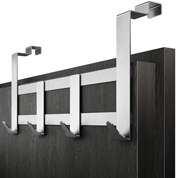 Menz Premium Türgarderobe zum Einhängen mit 4 Haken, Silber | Türgarderobe Innenseite, belastbare Türhakenleiste zum Einhängen - Hochwertige Handtuchhalter Tür, Türhaken für Tür-Rückseite