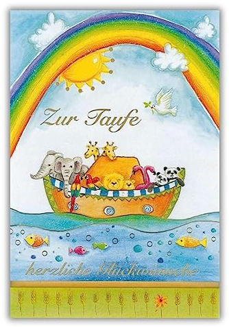 bsb Karte zur Taufe - Taufgeschenk Junge & Mädchen mit Arche Noah Motiv - Glückwunsch - Karte mit Umschlag - liebevolles Geldgeschenk - Geschenk Taufe in 11,5 x 17,0 cm