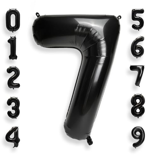 Palloncino Numero 7 Compleanno Nero: Grande 101 cm Elio Palloncini Compleanno 7 Anno/Anni Mylar Neri Numeri Gigante Bimbo Bambino Giganti Grande per Festa di Baby Shower Anniversario Decorazioni