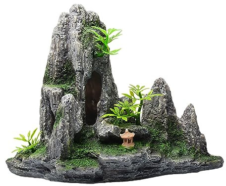 COYOUCO Aquarium Bergblick Moosbaum Felsenhöhle Aquarium Ornament Landschaft Aquarium Dekoration Bonsai Baum Pflanze Aquarium Dekorationen,D