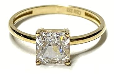 Ring 333/- Gelbgold Zirkonia Glanz Klassiker Solitärring quadrat carré Schmuckring Vorsteckring #54