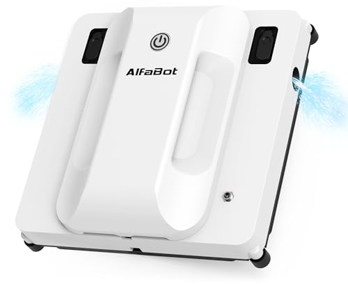 AlfaBot Robot lavavetri GLS400, Lavavetri Automatico Intelligente delle Finestre con Spruzzattura Bidirezioni, Serbatoio dell'Acqua da 50 ml, Tecnologia di Rilevamento del Bordo, Quadrato
