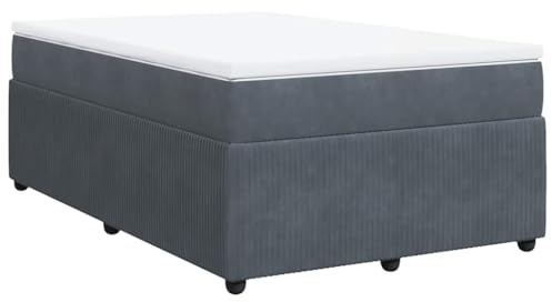 vidaXL Boxspringbett, Polsterbett Bett mit Matratze Matratzenauflage, Bettgestell mit Lattenrost, Doppelbett für Schlafzimmer, Dunkelgrau 120x200cm Samt